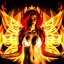 Placeholder: woman made of fire, fire angel, fire clothes, full body portrait, long flowing hair, only wearing bikini made of fire, highly detailed, real life photo, photo quality, extremely detailed, high quality, standing in fire, highly detailed face with makeup