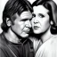 Placeholder: middle-aged carrie fisher embracing harrison ford in star wars, waist up portrait, photorealistic faces, intricate, masterpiece, expert, insanely detailed, 4k resolution, cinematic smooth, intricate detail , soft smooth lighting, soft pastel colors,