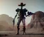 Placeholder: Alien, mech, vest, jellyfishsombrero, metal, holding gun, steel hands, strong, chest plate, holding rifle, pauldrons, pressurized cowboy boots, radium, sleeved