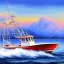 Placeholder: modern Fisherman small boat in the harbor, in the style of a watercolor painting