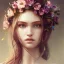 Placeholder: girl, cute, beautiful, long hair, floral hair, floral dress, close up portrait by Greg Rutkowski