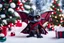 Placeholder: fluffy big eyed baby dragon sith lord , tie fighters on the background and christmas tree and sith gifts in snow, cinematic eye view