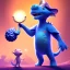 Placeholder: 1yo little szymon is on safari onthe moon. petting a blue dinosaur. he has big binoculars and a funny hat. High detailed. Cinematic. Digital painting. Warm lights.