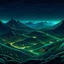 Placeholder: hills as far as the eye can see in a fantastic and stylized world, at night