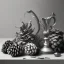 Placeholder: a realistic still life graphite drawing of pine cones in the classical style of Pieter Claesz, Jan Jansz. van de Velde and Anthonie Leemans