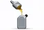 Placeholder: a plastic motor oil bottle floating while tipped over and pouring out oil. white background, Smooth vector