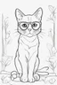 Placeholder: Outline art for cute coloring pages with cat with glasses, full body, white background, sketch style, only use outline, clean line art, no shadows and clear and well outlined.