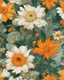 Placeholder: bright light and dark green, gold and orange flower van Gough white background