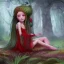 Placeholder: A portrait of a Little fairy woman with green skin and red long hair, sitting under the large Amanita muscaria mushroom in the magic forest, concept art, dark fantasy style, dark and spook, illustration, digital art, d&d, very cute,Masterpiece, best quality, sharp line, sharp focus, rear view : digital painting extremely detailed fantasy beautiful award winning high definition colourful very cute ,correct ai auto settings.