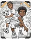 Placeholder: coloring page, depicting a black kid as an Athlete, full body, outline, black and white, highly defined, white background, empty background, cartoon style, coloring book style