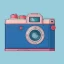 Placeholder: Tiny cute isometric metallic retro dslr camera, soft smooth lighting, with soft colors, 100mm lens, 3d octane render, cinema4d, trending on polycount, modular constructivism, blue background, physically based rendering, centered.