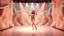 Placeholder: modern stage with a beautiful lady in modern clothing dancing, 3D recursive fractal structure animating background
