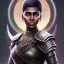Placeholder: Fantasy setting, woman, dark-skinned, indian, ranger, 23 years old, shaved side haircut