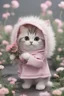 Placeholder: Kawaii cartoon fluffy baby cat raincoat. Chibi, Photograph, Canon DSLR, Tilt - shift, white background, high definition, Complete and coordinated composition, 8k