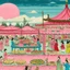 Placeholder: A light pink magical carnival with cookies, donuts, and cakes painted by Utagawa Hiroshige