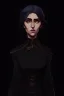 Placeholder: warm but stern aunty victorian era, posh british accent influenced, high born facial features dnd character on a solid black background, full body image, high quality realistic.