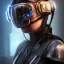 Placeholder: woman with cyberpunk futuristic helmet and goggles with cables connected to a large movie screen, 8k resolution, high-quality, fine-detail, intricate, digital art, detailed matte, volumetric lighting, baroque, illustration, octane render, brian froud, selina french, George Grie, Ben Goossens, Igor Morski