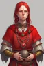 Placeholder: young female human cleric with a necklace of red beads, wearing scale mail