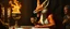 Placeholder: portrait painted by Rembrandt, stupid looking fire breathing dragon fox at banquet, big chalice
