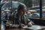 Placeholder: Woman reading in a cafe, while it rains on the city street, real photography, photojournalism, 16K, shot with a 35mm Leica camera