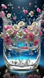 Placeholder: Purity transparency water splashing twisted with many little blooming flowers inside, surrealism