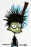 Placeholder: 2d drawing of a stickman, cool with punk hair, x eyes like in hangman, sunbading in the sun,3d realistic in colour