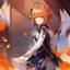 Placeholder: portrait of genshin from genshin ((genshin)) ((genshin ingame outfit)) wearing a short skirt, black short hair, orange eyes