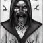 Placeholder: Vampire with yellow eyes and two eyes on forehead tentacle beard grey skin and vampire fangs and vampire bat nose and bat ears as a Russian Orthodox