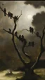 Placeholder: trees and crows with human faces