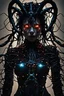 Placeholder: Demon girl, fullbody, creepy, horrifying, sinister, many wires connected to the head lumen lighting, led lights, sparks around her, sparks cybernetic,high lighting, intricate, 8k, macro photography,