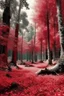 Placeholder: magical too much trees in big forest dark red and white fairy magic