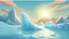 Placeholder: cartoon illustration: nature with icebergs and frozen sea, sun in the sky