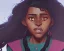 Placeholder: Portrait of a dark skinned magical 10 year old witch girl with long black curly hair by Nick Harris