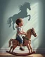 Placeholder: My Gemini prompt/Pixverse animation. Prompt: A square digital painting of a young boy sitting on a rocking horse in his bedroom, his translucent light grey shadow which is on the wall beside him depicting an outline of a boy galloping a real horse, the image depicts the dreams child have. Hyper-realistic hyper-vibrant hyper detailed