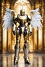 Placeholder: Full body Excellent pose style Facing front Photography man as Angel king Cyborg dressing armor Mecha Robo Golden and palace background