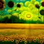 Placeholder: Dibujo al aceite de Campo de Girasoles con muchas nubes estilo Vincent van Gogh