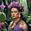 Placeholder: [high res photo by Ray Harryhausen] Frida Kahlo as a tattooed Viking warrior: she delicately picks the orchid flower with her mystical allure and enchanting fragrance. They are in a hidden garden deep within the heart of a mystical forest, where orchids bloom in a riot of hues - from deep purples to dazzling whites, each blossom a work of art crafted by nature's hand.
