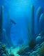 Placeholder: A blue underwater reef with fish and jellyfish painted by Caspar David Friedrich