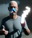 Placeholder: Realistic image, a guy making the fuck you gesture with his hand, blue smoke coming out of his eyes, nose and mouth. soft color, highly detailed, unreal engine 5, ray tracing, RTX, lumen lighting, ultra detail, volumetric lighting, 3d, finely drawn, high definition, high resolution.