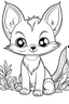 Placeholder: cute coloring page, sketch style, cute baby fox in the wood, cartoon, white and black, withe background, no shadows, outline.