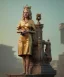 Placeholder: Statue of Queen of photography. Cute blonde woman. Photographer in golden crown. Standing on the street. Big camera in her hand. hyperdetailed, photorealistic, trending on artstation, greg rutkowski, beksinski, kodachrome, bokeh, red and gold