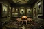 Placeholder: minimalist neo surrealism, nightmarish many legged slimy creature crawling out of large framed picture, creepy spindly legs, haunting nightmare-scape, horror art, mysterious sinister colorful, by Joel Peter Witkin, by Suguru Tanaka, expansive, Photoreal, wet drenched atmosphere, room is flooded.