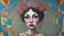 Placeholder: a painting of a woman with flowers on her head, a surrealist painting, cg society contest winner, inside a circus tent, mixed media painting, night outside, acrylic drawing, whimsy, puppet on a string, acryl on canvas, mixed medias, jester themed, large pastel, potrait, dream