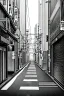 Placeholder: Tokyo alley, line arts, greyscale