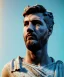 Placeholder: Gran angular, Realistic image, roman sculpture, marble material, Lionel Messi, Laurel wreath model, miguel angel style, emperador, God light, god rays, 4k resolution, ornate details, soft lighting, unreal engine 5, soft cyan background.