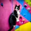 Placeholder: Cat on a climbing wall in leggings