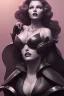 Placeholder: Rita Hayworth as evil queen in black leather, leather, busty, cleavage, angry, stern look. character design by cory loftis, fenghua zhong, ryohei hase, ismail inceoglu and ruan jia. unreal engine 5, artistic lighting, highly detailed, photorealistic, fantasy