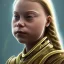 Placeholder:  Greta Thunberg cyborg, Golden hair, sexy, perfect, real, dream ,snake goddess