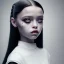 Placeholder: jenna ortega, wednesday addams hair style, make up, wednesday addams black dress, cinematic, wednesday style, hyper detail, 8k resulation