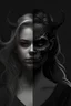 Placeholder: Portrait of half woman half demon in darktyle like drawning